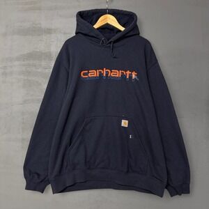Carhartt Mens 2XL Loose Fit Navy Blue Graphic Hoodie Rain Defender